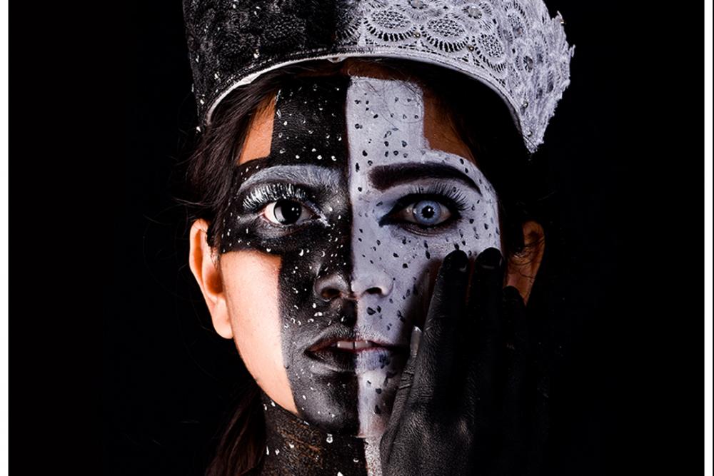 Things are not quite so simple always as black and white. Black and white makeup was done by Anushka Sawant ISAS student .